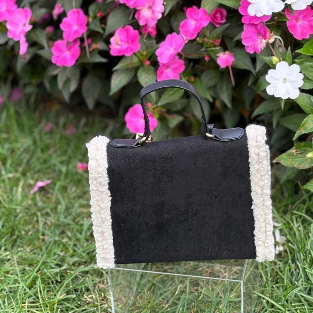 Badgeley Mitschka Fur Boarder Black Satchel Bag New